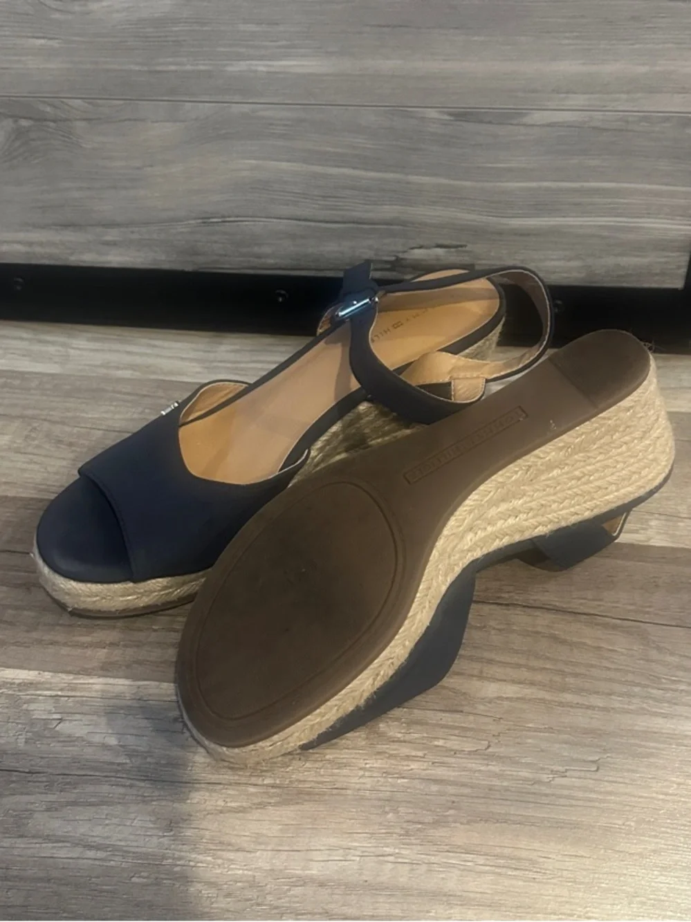 Tommy Hilfiger Navy Espadrille Wedge Sandals with Ankle Strap